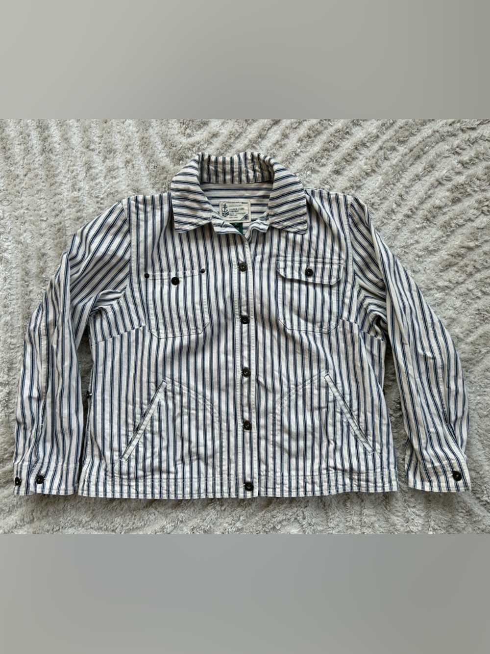 Vintage Lauren by Ralph Lauren Oversized Denim Jacket in Navy and White Stripes